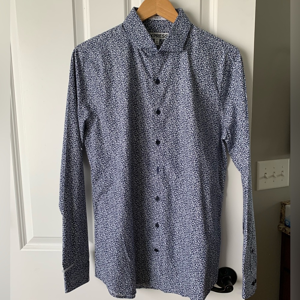 Express Slim Fit Floral Stretch 1MX Dress Shirt